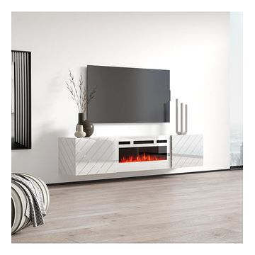 Szafka RTV wisząca LUXE EF z kominkiem elektrycznym biały połysk + biały mat