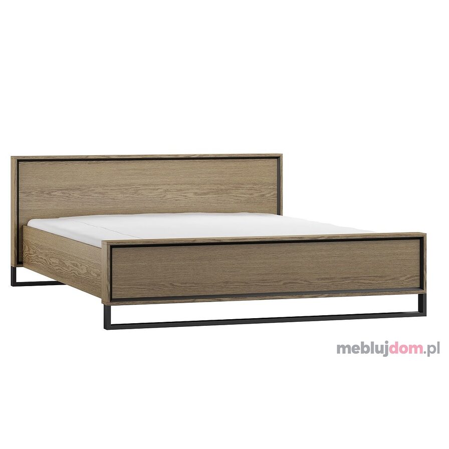 Łóżko sypialniane MADOX MX17 160x200 w odcieniu dębu brunat na czarnej metalowej podstawie