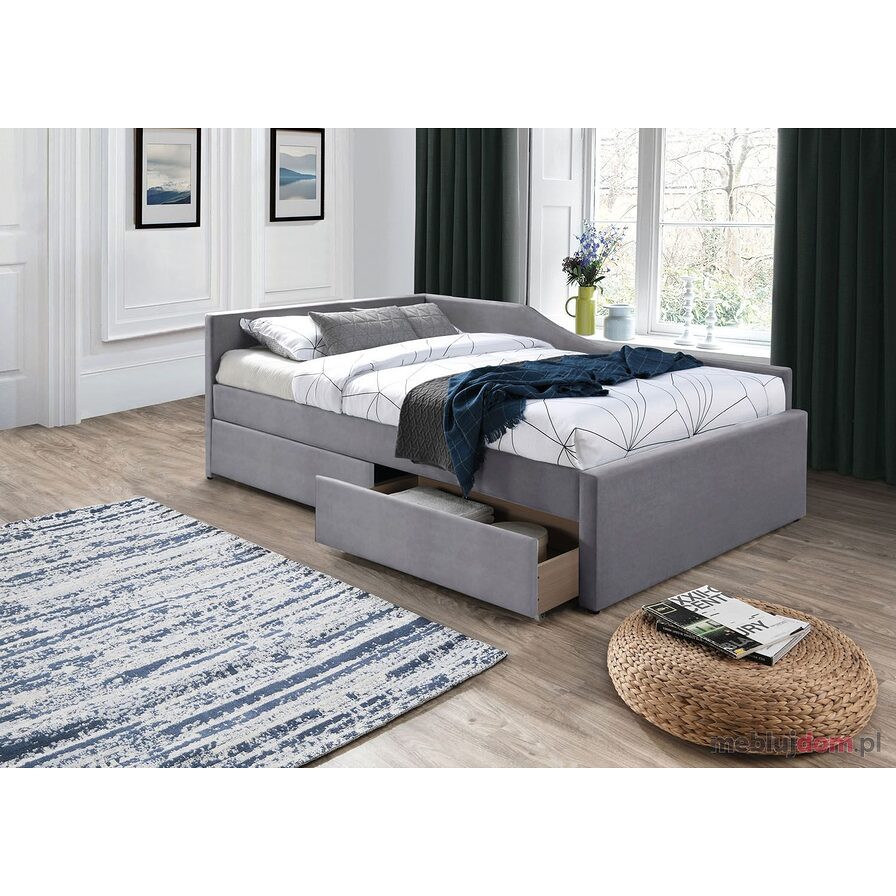 Łóżko ELIOT VELVET Signal 120x200 w odcieniu szarości z szufladami
