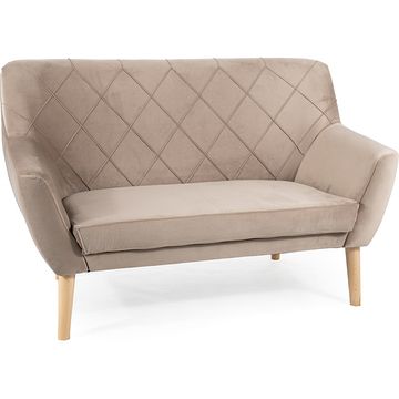 Dwuosobowa sofa KIER VELVET 2 buk Signal ciemnobeżowa tapicerowana tkaniną bluvel 40 na bukowych nóżkach
