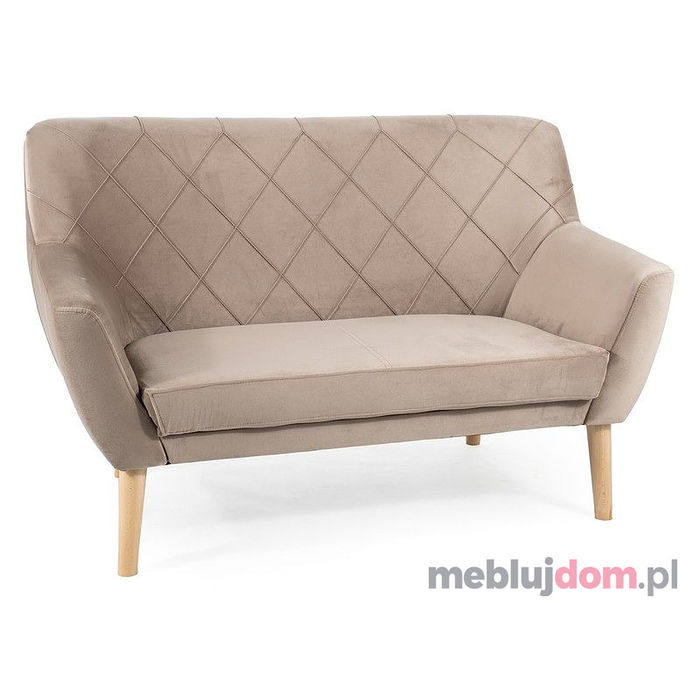 Dwuosobowa sofa KIER VELVET 2 buk Signal ciemnobeżowa tapicerowana tkaniną bluvel 40 na bukowych nóżkach