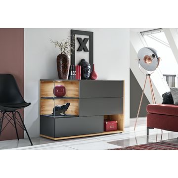 Komoda z przeszkleniem SILK ANWT SKS w odcieniu antracyt + wotan