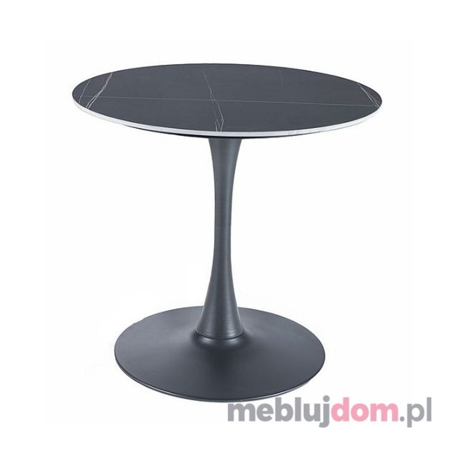 Stół okrągły ESPERO B Signal ceramiczny w odcieniu czarnego marmuru na czarnej metalowej podstawie 