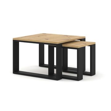 Podwójny stolik kawowy MEDELLIN w odcieniu dębu artisan na czarnej podstawie