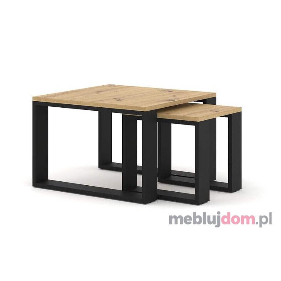 Podwójny stolik kawowy MEDELLIN w odcieniu dębu artisan na czarnej podstawie