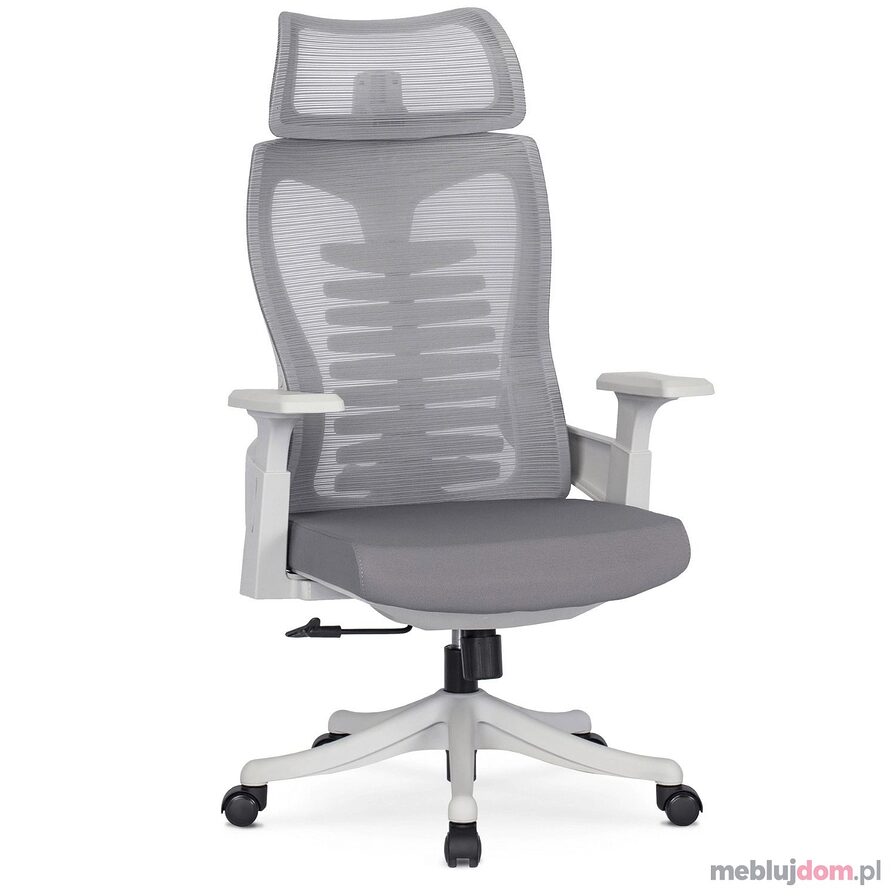 Fotel biurowy ergonomiczny CARET 2 w szarym kolorze z regulowanymi podłokietnikami