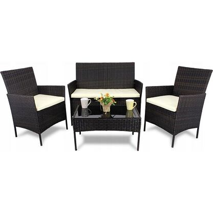 Zestaw mebli ogrodowych 1408 - stolik + sofa + 2x fotel wykonany rattanu syntetycznego w brązowym kolorze