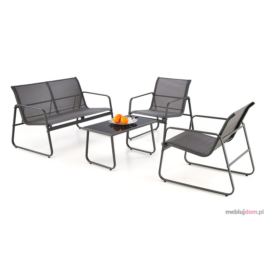 Zestaw ogrodowy popielaty CONOR - sofa, 2 fotela, stolik