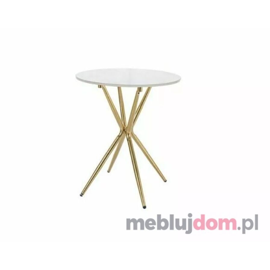 Stolik kawowy AZALIA CERAMIC Signal ceramiczny imitujący biały marmur na złotej podstawie