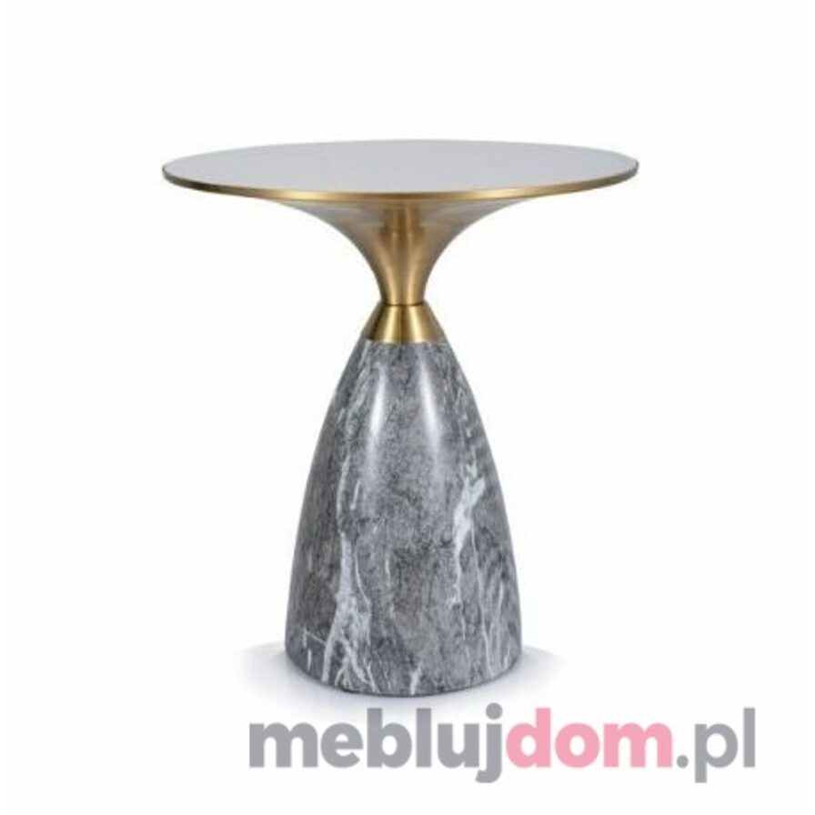 Okrągły ceramiczny stolik kawowy LEO Signal z efektem marmuru ze złotymi detalami
