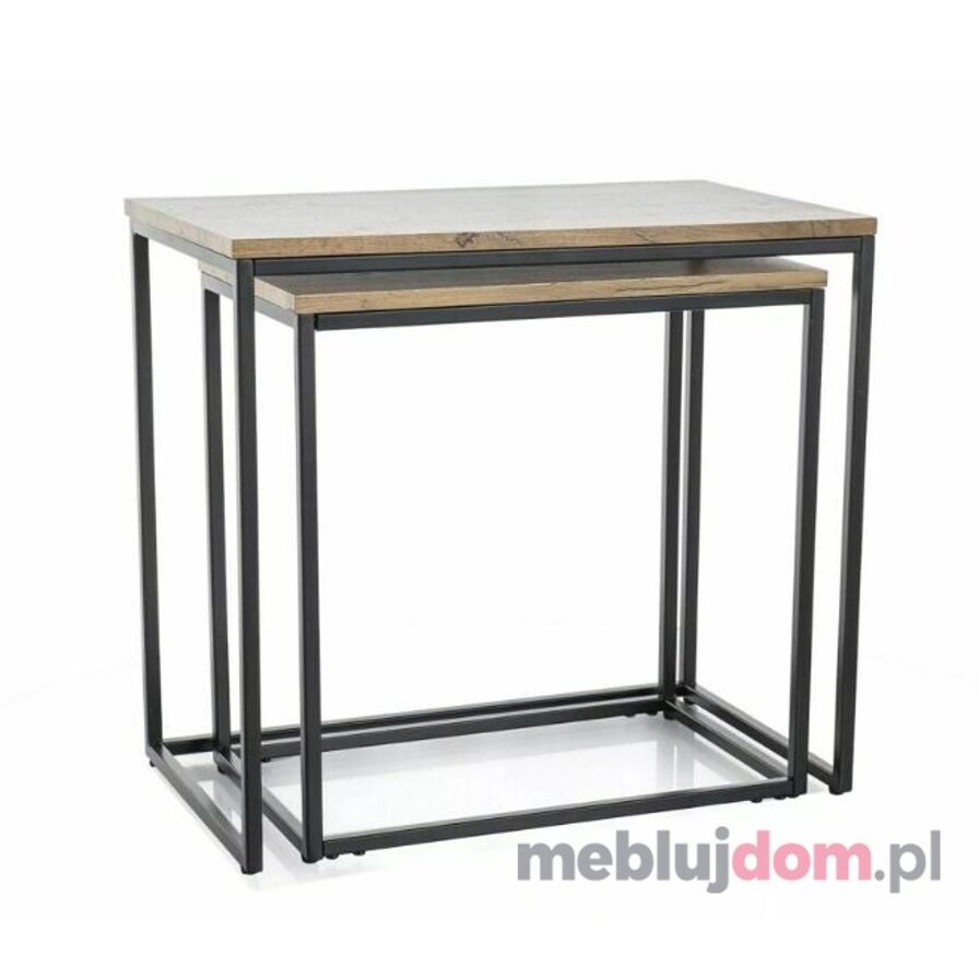 Zestaw dwóch prostokątnych ław DOBLO Signal w odcieniu dębu artisan na czarnej metalowej podstawie