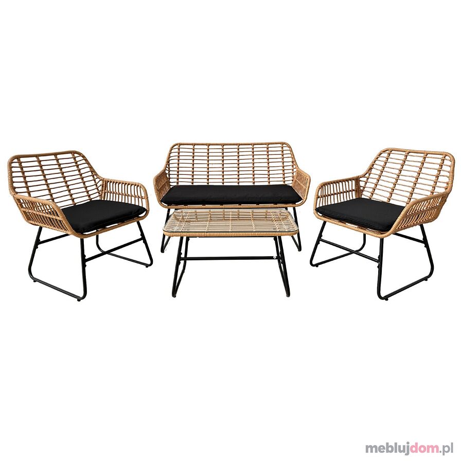 Zestaw mebli ogrodowych 3415 rattan syntetyczny na metalowej podstawie - stolik + sofa + 2x krzesło