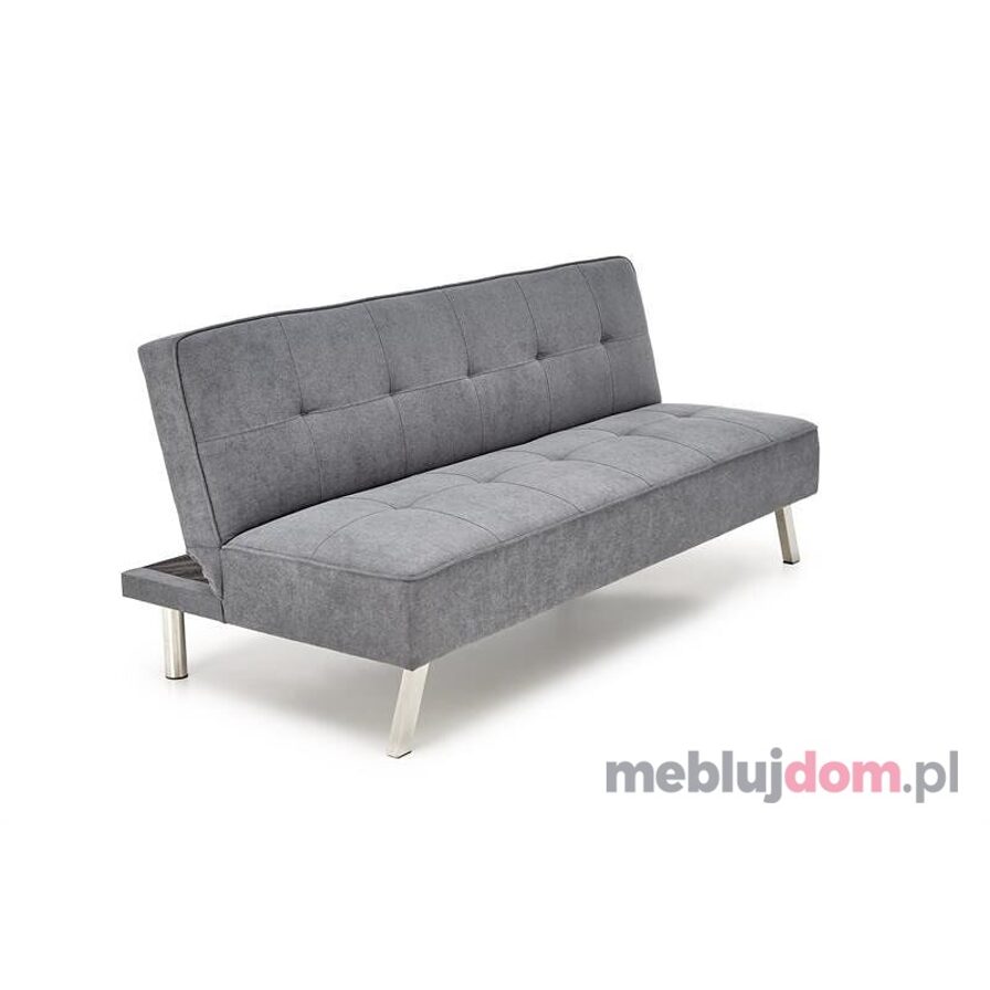 Popielata sofa rozkładana CARLITO zdobiona pikowaniem