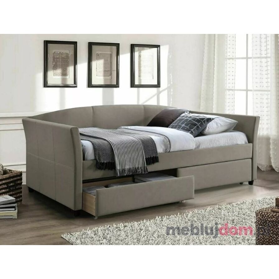 Ciemnobeżowe łóżko LANTA VELVET 90x200 z szufladami