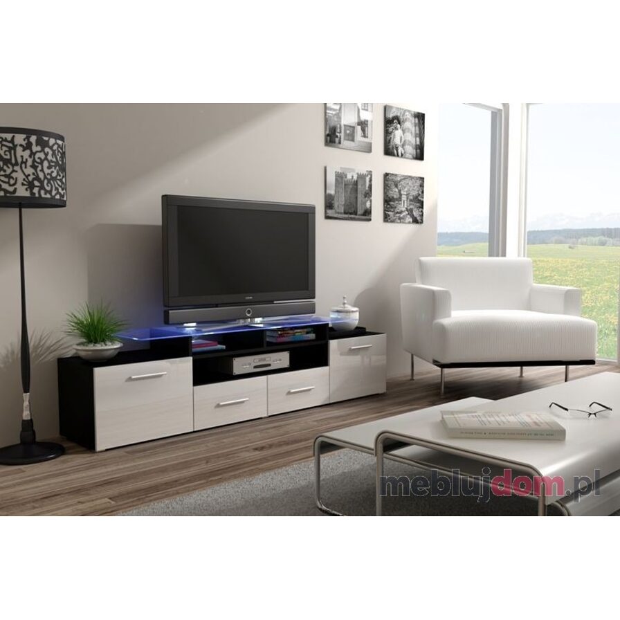 Szafka RTV EVORA BLACK Czarny + biały połysk