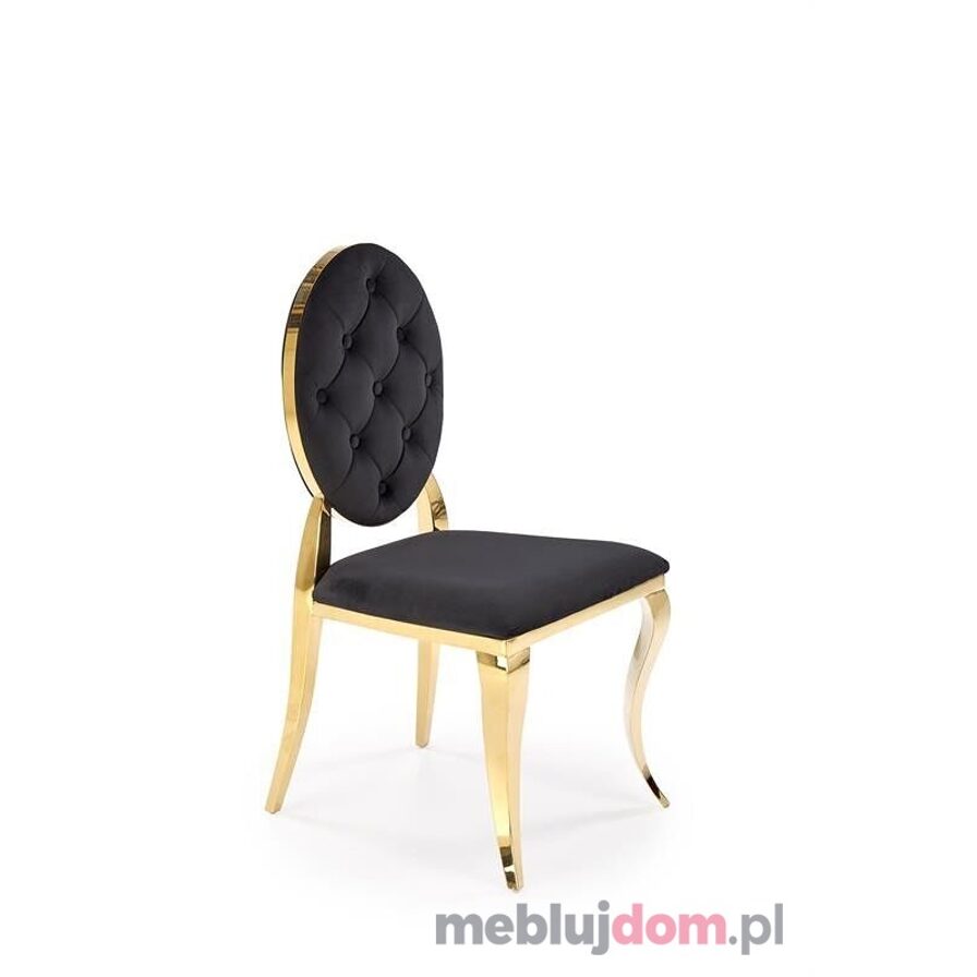 Krzesło K-556 Halmar w stylu glamour tapicerowane czarną welurową tkaniną na złotych nogach w ludwikowskim stylu
