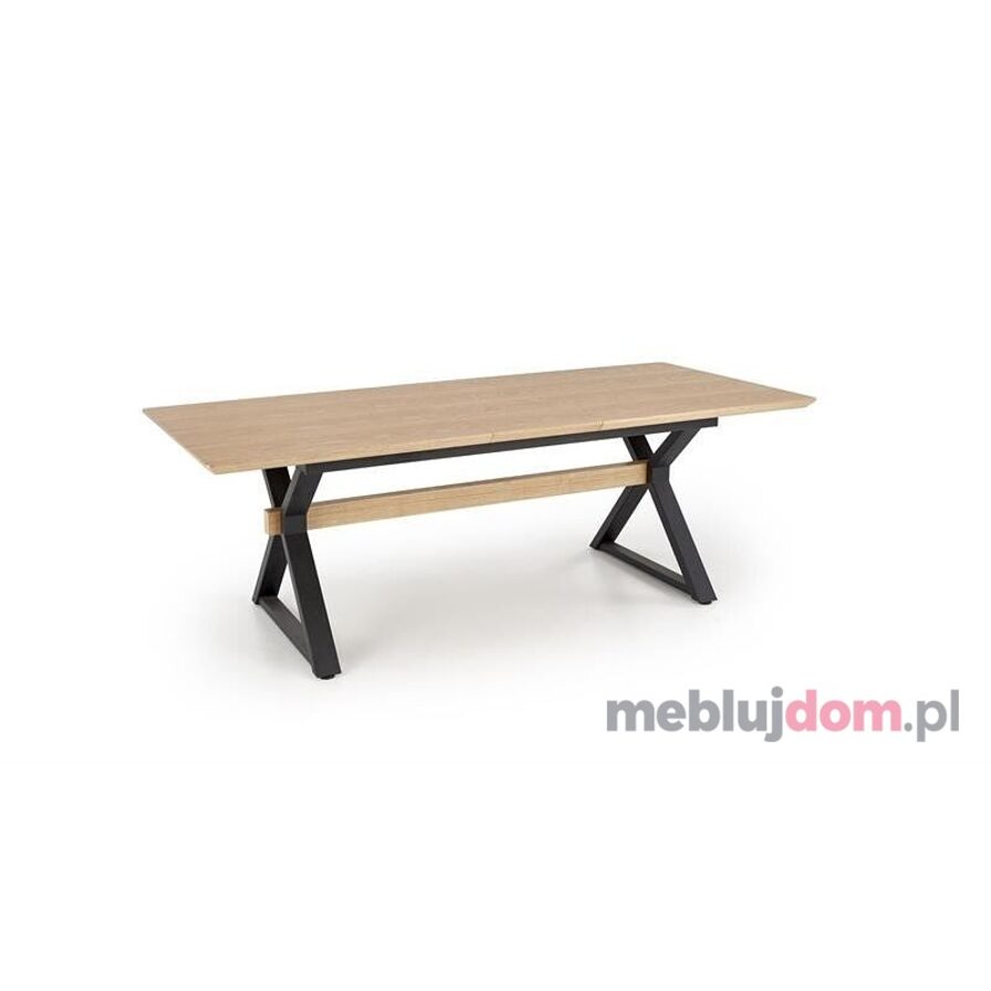 Rozkładany stół HENRY 180-300 w odcieniu dębu naturalnego na metalowej czarnej podstawie w formie litery X