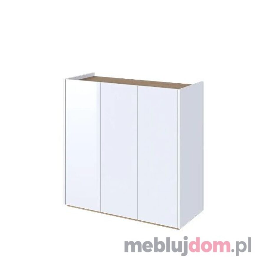 Trzydrzwiowa komoda EASY 03 biała w połysku z blatem w odcieniu dębu scandi i oświetleniem led