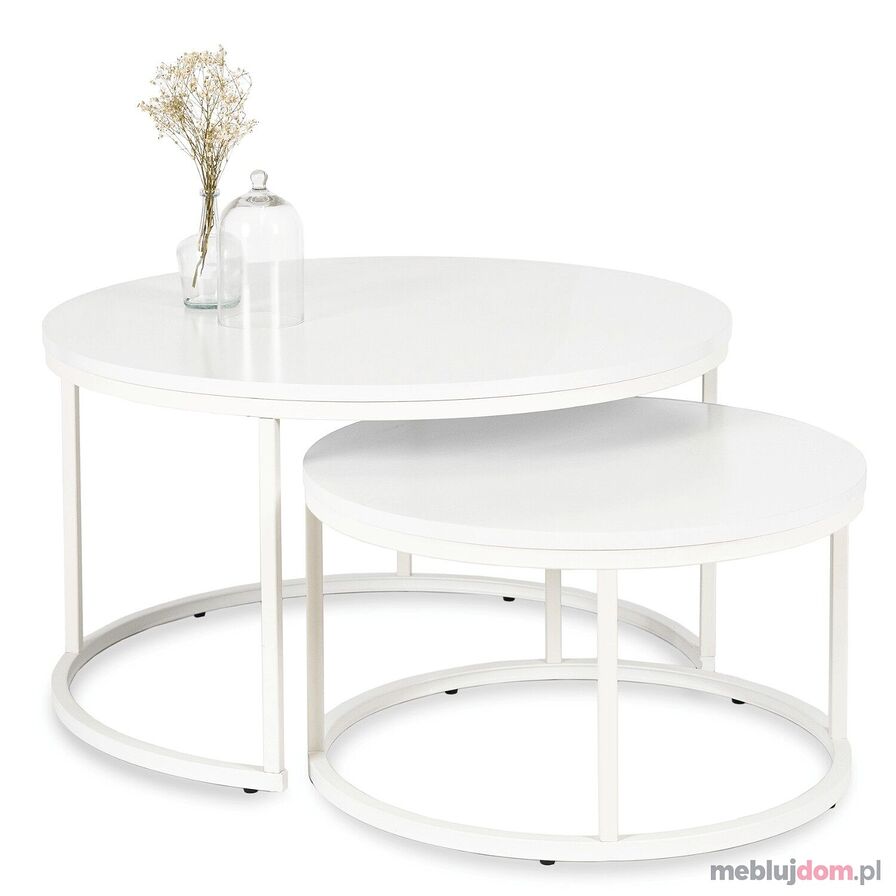 Zestaw białych, okrągłych stolików kawowych JACK MAX