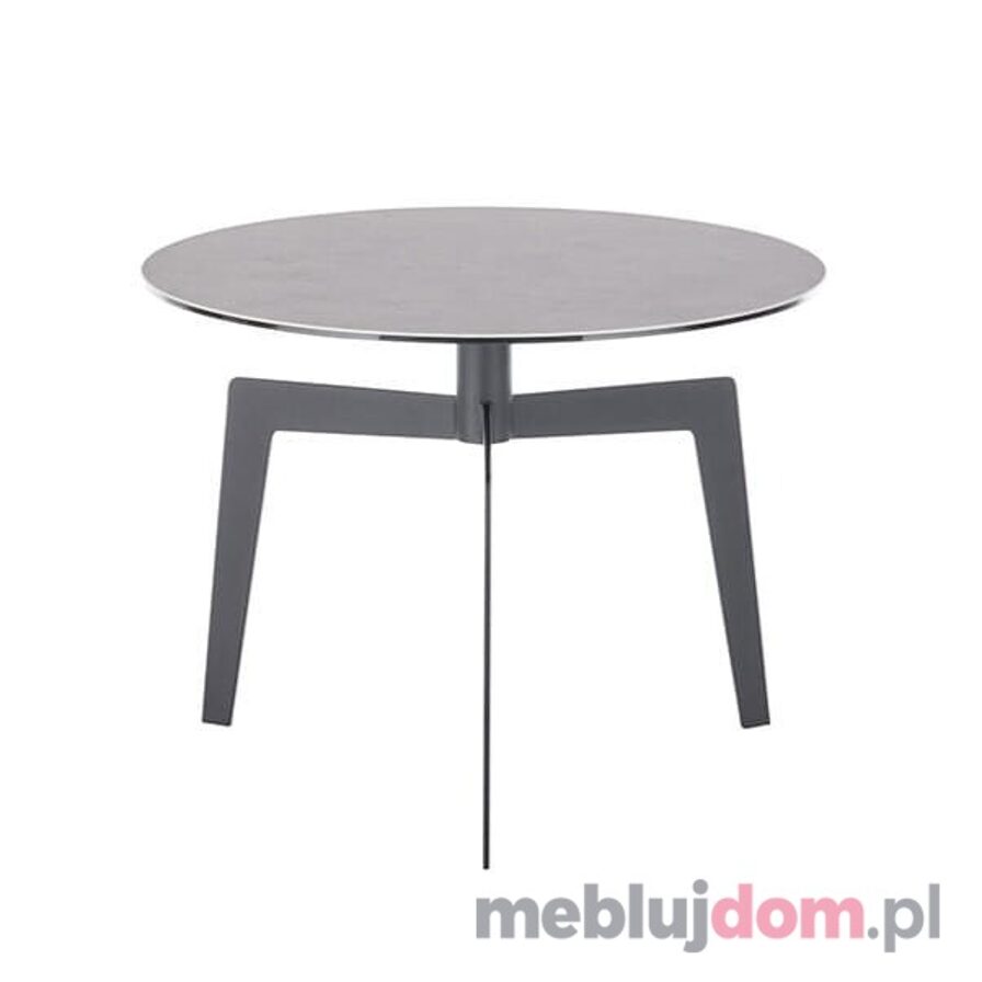 Okrągły stolik kawowy BUENA VISTA 60 ceramiczny jasnoszary na metalowych czarnych nogach