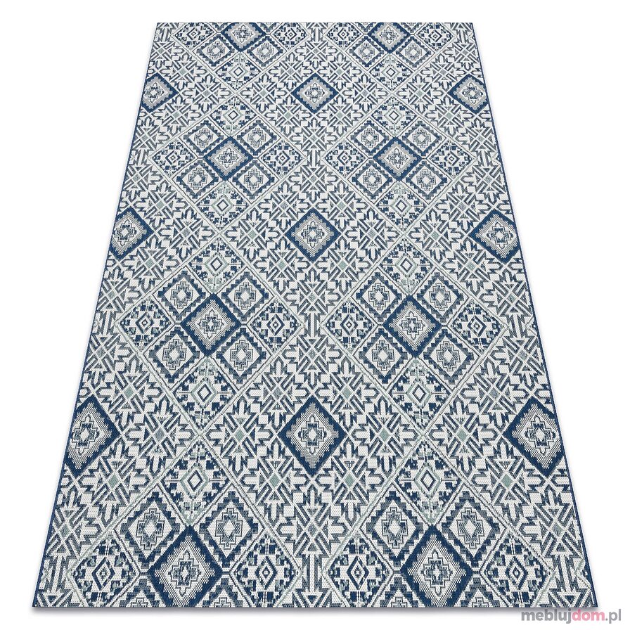 Dywan SZNURKOWY SIZAL COLOR 19247/699 Kwadraty Romby Płytki Niebieski