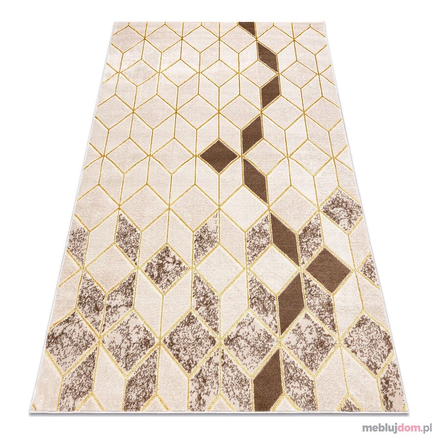 Dywan MEFE nowoczesny B400 Kostka, geometryczny 3D - Strukturalny, dwa poziomy runa krem / beż
