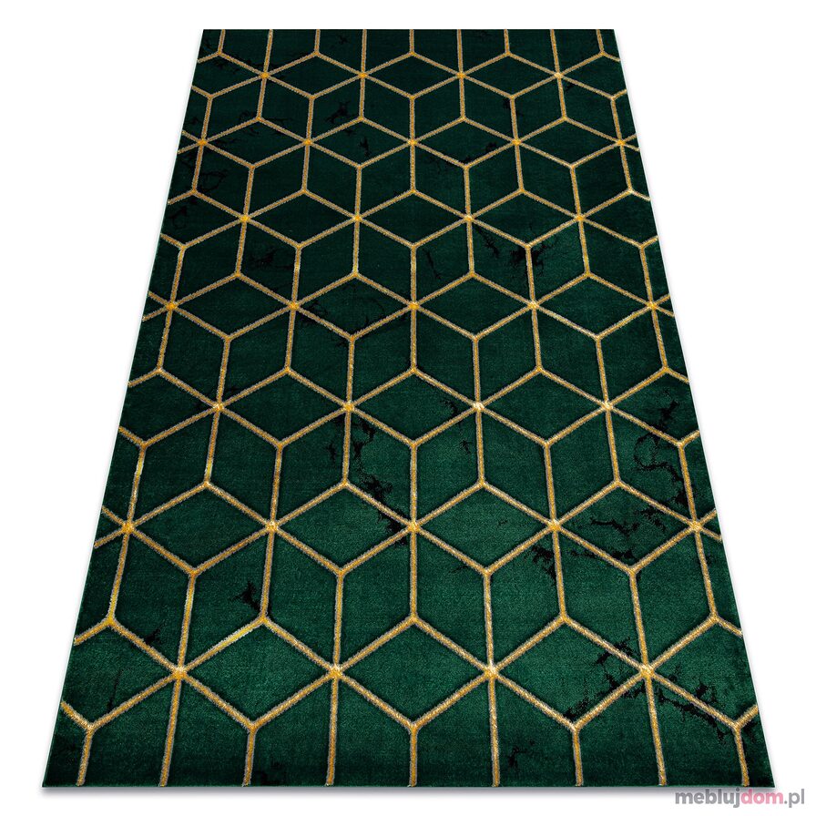 Dywan EMERALD ekskluzywny 1014 glamour, stylowy kostka butelkowa zieleń / złoty
