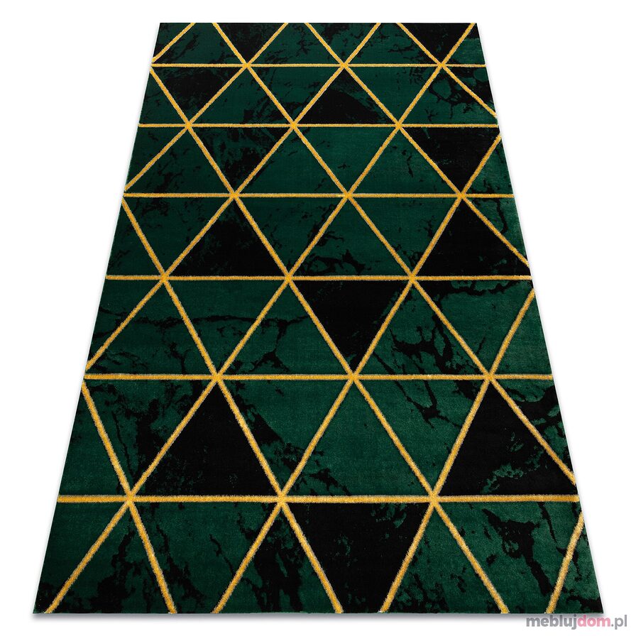 Dywan EMERALD ekskluzywny 1020 glamour, stylowy marmur, trójkąty butelkowa zieleń / złoty