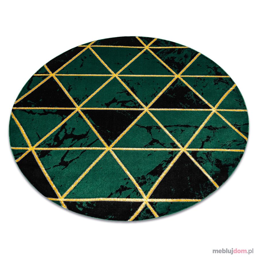 Dywan EMERALD ekskluzywny 1020 koło - glamour, stylowy marmur, trójkąty butelkowa zieleń / złoty