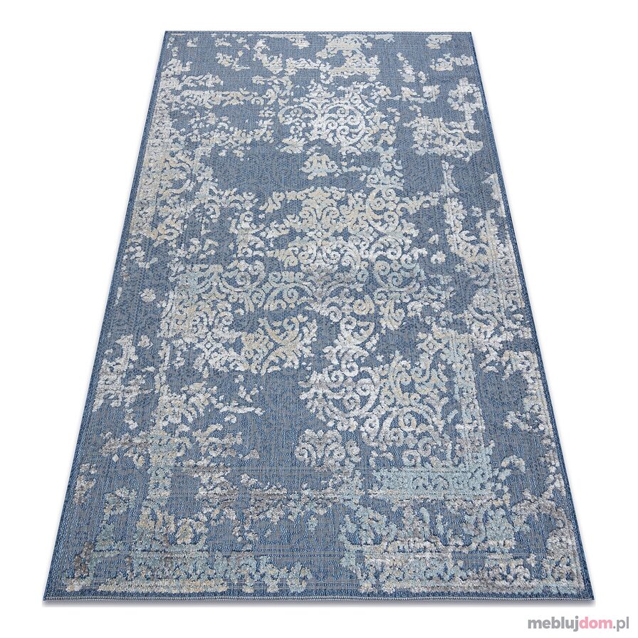 Dywan Strukturalny SOLE D3811 Ornament - płasko tkany niebieski / beż