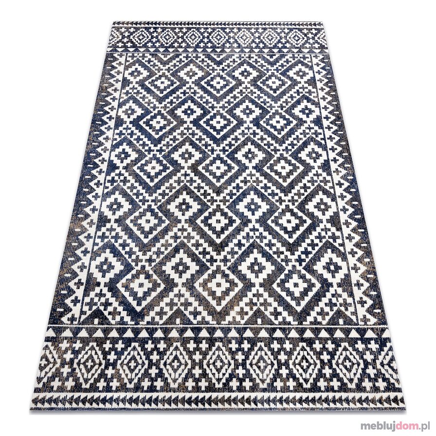 Dywan nowoczesny MUNDO E0561 romby, zygzak 3D outdoor niebieski / beż