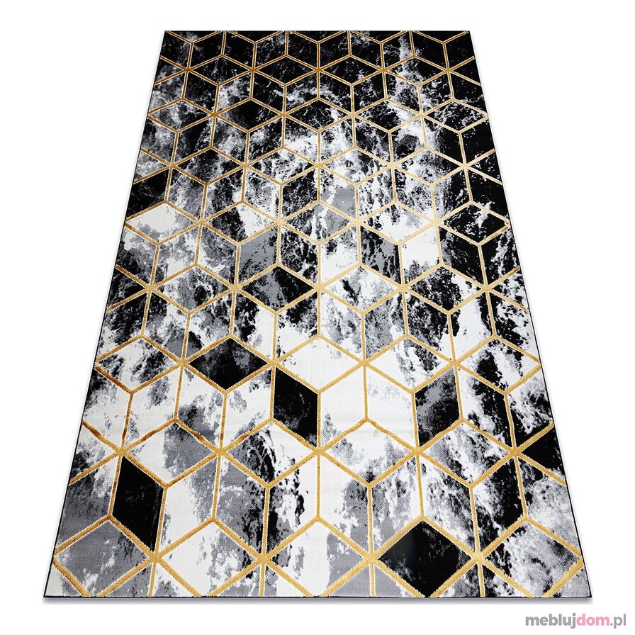 Dywan GLOSS 3D nowoczesny 409A 82 Sześcian, stylowy, glamour, art deco czarny / złoty / szary