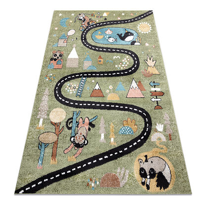 Dywan FUN Route dla dzieci, ulica, zwierzęta zielony