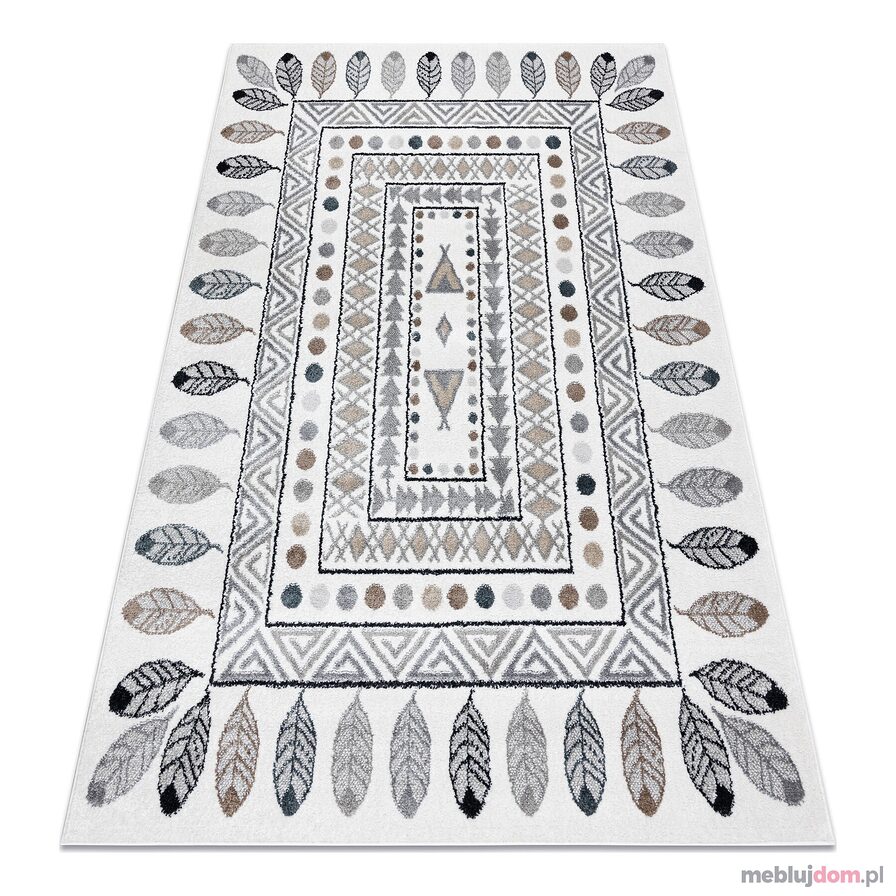 Dywan FUN Teepee dla dzieci, wzór indiański, ramka krem