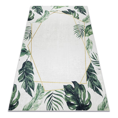 Dywan do prania ANDRE 1168 Liście Monstera, geometryczny antypoślizgowy - biały / zielony