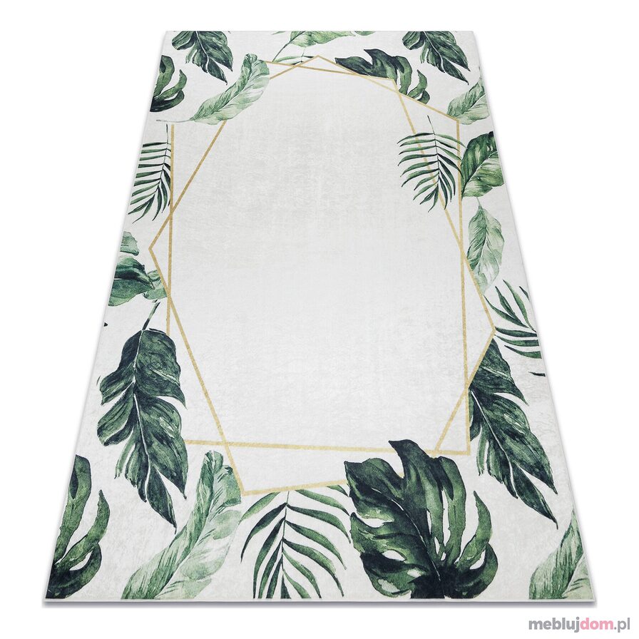 Dywan do prania ANDRE 1168 Liście Monstera, geometryczny antypoślizgowy - biały / zielony