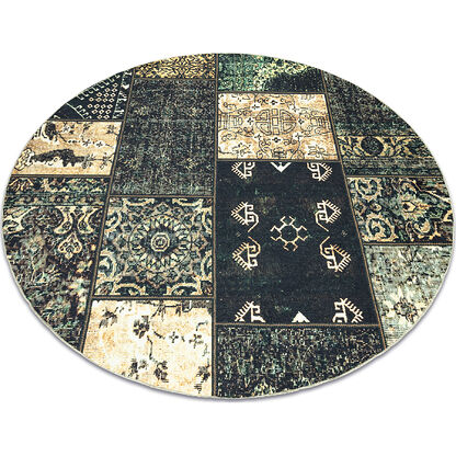 Dywan ANTIKA ancient olive, koło nowoczesny patchwork, grecki do prania - zielony