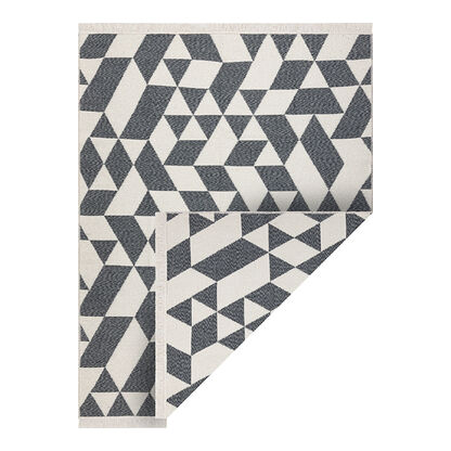 Dywan TWIN 22992 Geometryczny, bawełna, dwustronny Ekologiczny frędzle - antracyt / krem