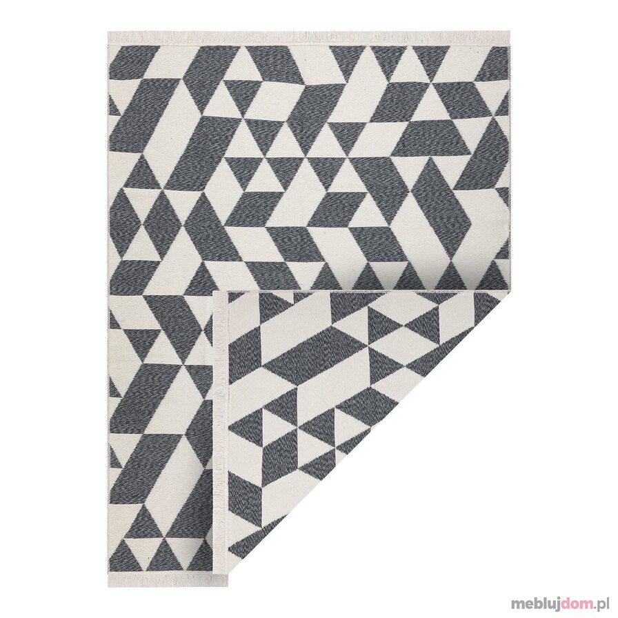 Dywan TWIN 22992 Geometryczny, bawełna, dwustronny Ekologiczny frędzle - antracyt / krem