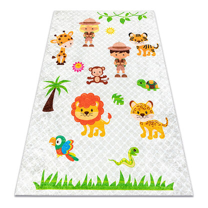 Dywan do prania JUNIOR 52104.801 Safari, zwierzęta dla dzieci, antypoślizgowy - szary