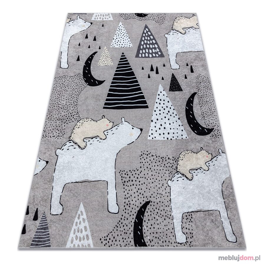 Dywan do prania JUNIOR 51974.802 Niedźwiedzie, zwierzęta dla dzieci, antypoślizgowy - szary