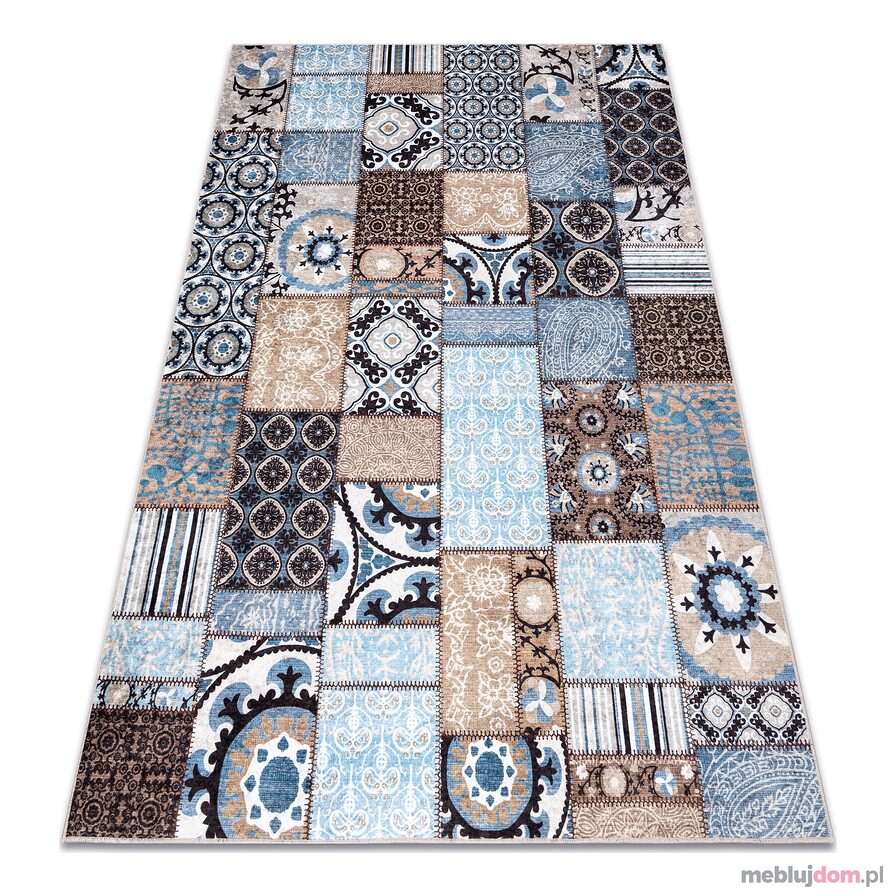 Dywan do prania MIRO 51913.802 Patchwork antypoślizgowy - niebieski / brązowy