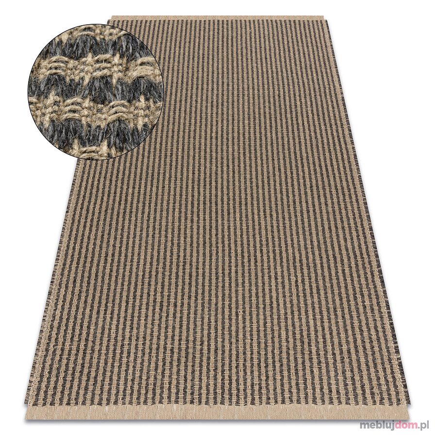 Dywan JUTE 3650 czarny / beż linie - jutowy, płaskotkany, frędzle
