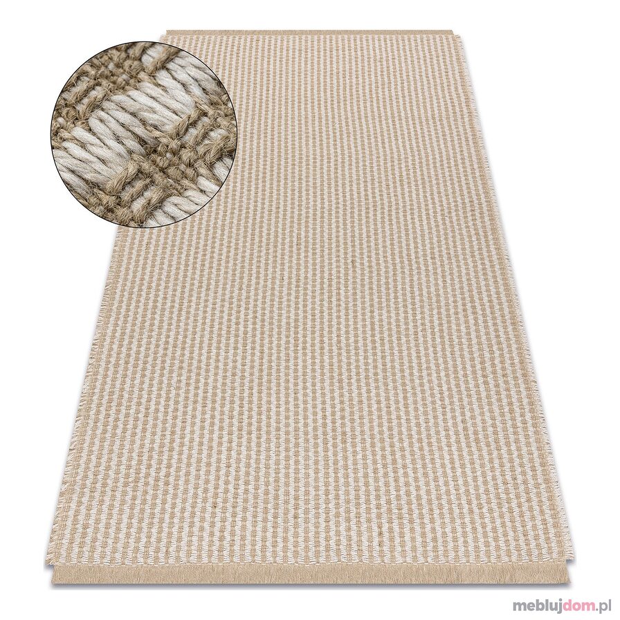 Dywan JUTE 3650 krem / beż linie - jutowy, płaskotkany, frędzle