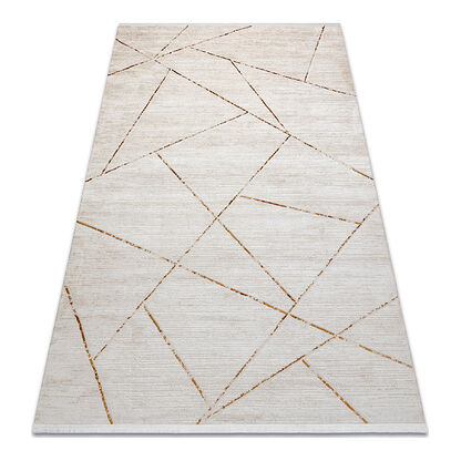 Dywan DUKE 51557 krem / złoty - Geometryczny, strukturalny, bardzo miękki, frędzle