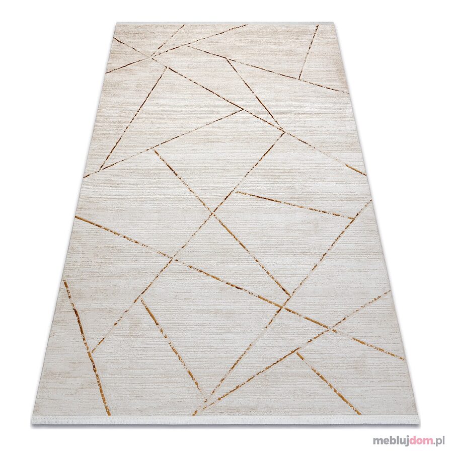 Dywan DUKE 51557 krem / złoty - Geometryczny, strukturalny, bardzo miękki, frędzle