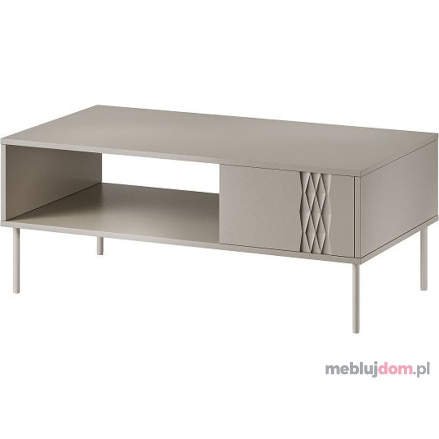 Beżowa matowa ława TRESSE 110 z półką pod blatem na metalowych nóżkach