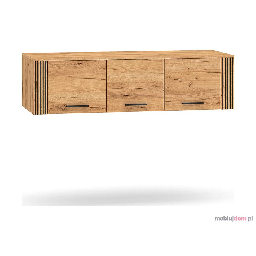 Trzydrzwiowa nadstawka URSO 11 do szafy URSO 02 w odcieniu dębu craft złotego z czarnymi detalami