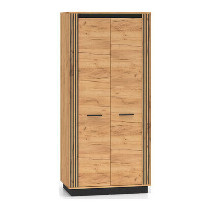 Dwudrzwiowa szafa URSO 03 w odcieniu dębu złotego craft zdobiona czarnymi detalami 