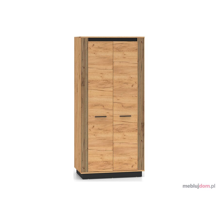 Dwudrzwiowa szafa URSO 03 w odcieniu dębu złotego craft zdobiona czarnymi detalami 